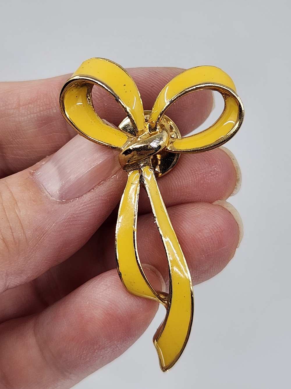 Vintage Yellow Enamel Bow Brooch Pin